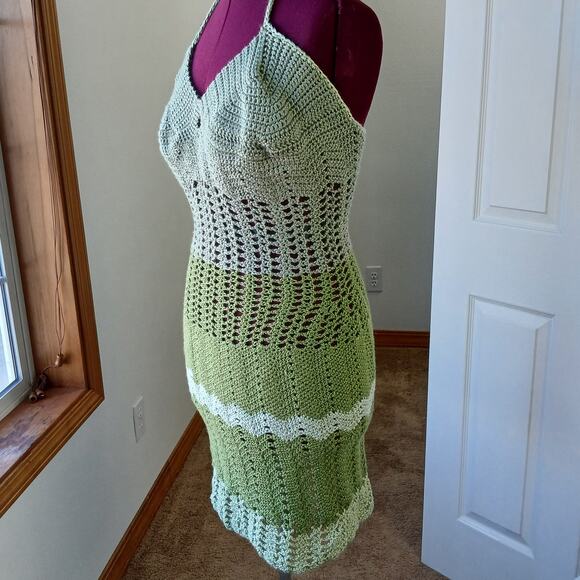 Hand Crafted Other - Green Crochet Mini Halter Dress Plus Size OSFA 2X DD sexy summer swim nymph
